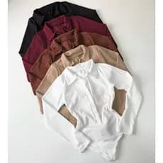 Body manga Longa Elastano Inverno polo canelado com botões Frio Feminino