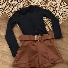 Kit Look Completo - SHORT NEOPRENE cinto grosso + BODY GOLA BOTÕES Premium PMGG São João Rodeio Show