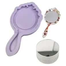 Kit Molde de Silicone Espelho de Mão Princesa Pequeno + Acrílico Redondo Espelhado