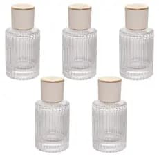 Frasco Para Perfume 50ml Dourado Luxo Válvula Spray Tampa Bege Dourado Frisado Listrado