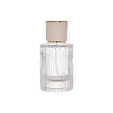 Frasco Vidro Bege Frisado Texturizado 100ml Rosca 18mm Perfume Luxo Válvula Spray Dourada Etiqueta