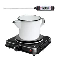 Kit Caneca Cozinha Esmaltada 1L Indução Preto Elétrico 127v Velas Cozinha Leiteira Materiais