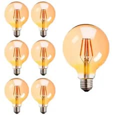 Kit 7x Lâmpada Filamento LED Retrô Vintage Âmbar G80 4W Bivolt