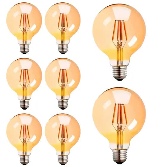 Kit 8x Lâmpada Filamento LED Retrô Vintage Âmbar G80 4W Bivolt