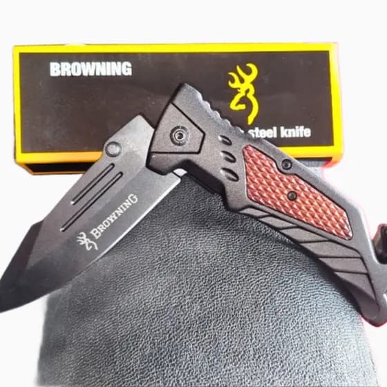 Browning Canivete Tático FA51 Lâmina aço inoxidável preta cabo alumínio madeira Design Tático