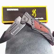 Browning Canivete Tático FA51 Lâmina aço inoxidável preta cabo alumínio madeira Design Tático