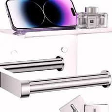 Porta Papel Higiênico Kit Montagem Aço Inox Prateleira Celular Lenço Perfume Modelo Moderno Escovado