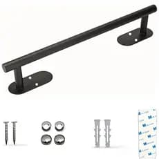 Suporte Toalha Banho Rosto Banheiro Aço Inox Preto Escovado Kit Adesivo Buchas Parafuso Premium Luxo