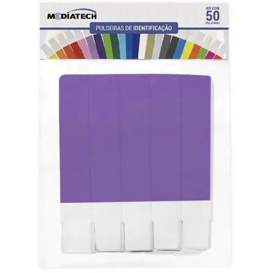 50 Pulseiras Identificação Tyvek Sem Personalização Roxa