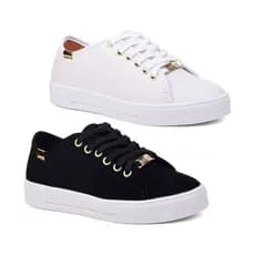 Kit 2 pares tênis casual feminino flatform básico sola alta