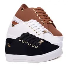 Kit 3 Pares Tenis Casual Feminino Sola Alta Flatform Sapato Básico
