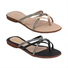 Kit 2 Pares Sandália Rasteira Feminina Amery Shoes Brilho Strass