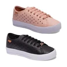 Kit 2 Pares Tênis Casual Sola Alta Feminino Moda Coração