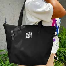 Bolsa Shopper Nylon GOOD VIBES de Ombro Clean Esportiva Academia Bags Gym Masculino Feminino Ziper Vertical Resistente