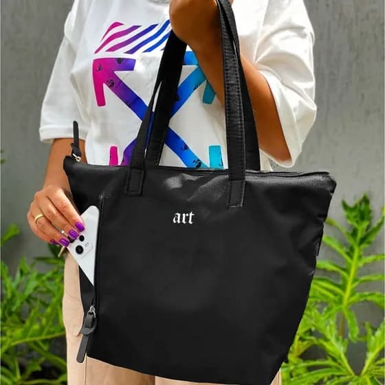 Bolsa Shopper Nylon ART de Ombro Clean Esportiva Academia Bags Gym Masculino Feminino Ziper Vertical Frontal Resistente