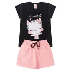 Conjunto Infantil Menina Baby Look e Short Feminino Verão Algodão l41