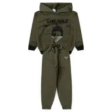 Conjunto Moletom Flanelado Infantil Maculino Blusa Com Capuz E Calça de Menino 2 ao 14 Inverno L05