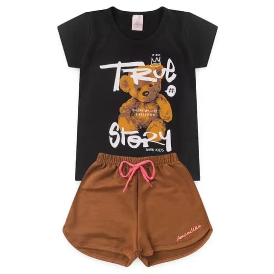 Conjunto Infantil Menina Roupa de Criança feminino Short e Baby Look Atacado Barato L42