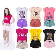 Kit Com 3 Conjunto Infantil Feminino Roupa De Criança Para Menina Baby Look e Short L27