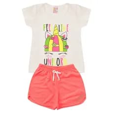 Conjunto Infantil Menina Roupa de Criança Feminina Short e Baby look Barato L33
