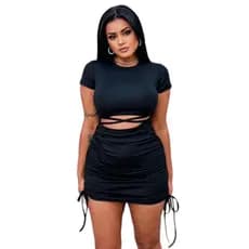 Vestido Canelado Preto Blogueira Moda Gringa Amarração Lateral Básico Euphoria Pinterest