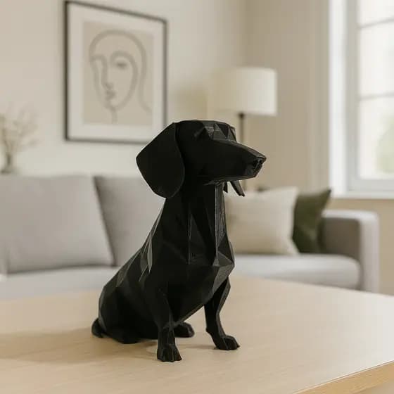 Cachorro Decorativo Salsicha Geométrico Impressão 3d Preto