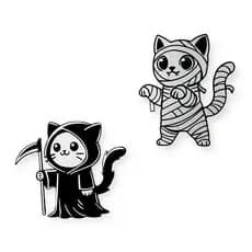 Kit 2 Quadrinhos Gatos Halloween Múmia Morte Dia Das Bruxas Gatinho