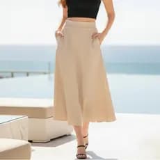 Saia Longa Feminina Evangélica Casual Moda Com Bolsos Solta Festa Culto Igreja Modelo Lápis