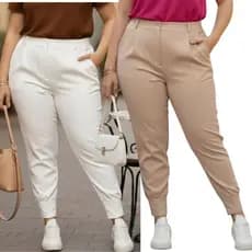 Kit 2 Calça Feminina Alfaiataria Modelo Cenoura Social Plus Size Moda Detalhe Ziper No Punho Casual