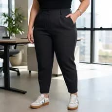 Calça Alfaiataria Feminina Modelo Cenoura Plus Size Moda Estilo Casual Básico Elegante