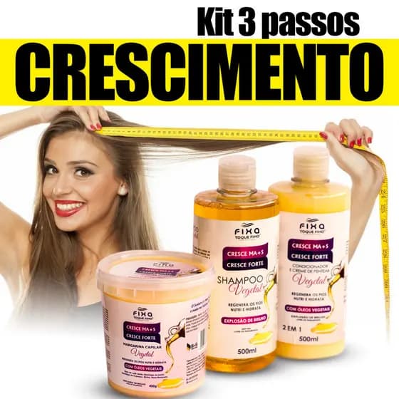 Kit Crescimento Capilar Shampoo Condicionador E Máscara Hidratação Cresce Mais Cresce Forte Antiqueda