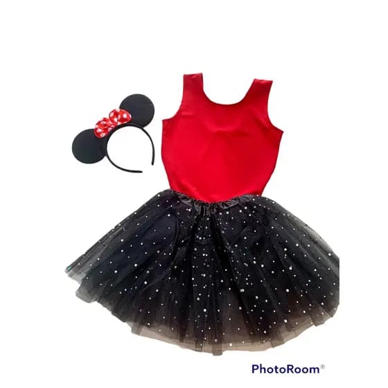 Fantasia infantil minnie linda body saia de tule e tiara festa a fantasia envio rápido