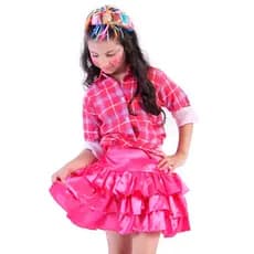 Camisa Festa Junina Infantil Xadrez Feminina Azul com Rosa linda a pronta entrega