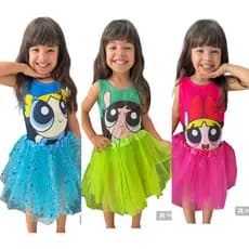 Fantasia Meninas super poderosas infantil Florzinha Lindinha Docinho body saia de tule