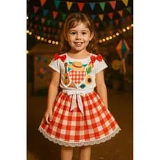 conjunto festa junina camiseta de nó e saia xadrez para meninas do 2 ao 10 anos