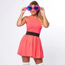 Fantasia meninas super poderosas vestido com óculos docinho lindinha florzinha do P ao G