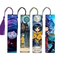 Kit 4 Marcadores de página/livro - Coraline com tassel Plastificados