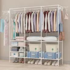 Arara Armário Com Sapateira Cabideiro e Prateleiras Guarda Roupa Portátil Arara Multifuncional Organizador Desmontável