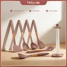 Mollycook Conjunto de Utensílios de Silicone Cozinha Luxo Com 7 Peças