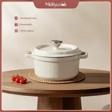 Mollycook Panela Caçarola de Ferro Fundido Esmaltado Com Tampa 22cm/24cm Branco