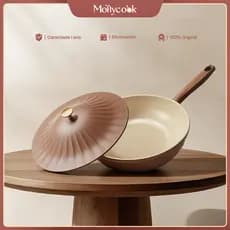 Mollycook Panela Wok Alumínio 32cm 5.7L Cerâmica Antiaderente Indução Gás Com Tampa