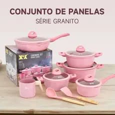 Jogo de Panelas 14 Peças Indução Gás Conjunto de Panelas Revestido em Cerâmica Granito Antiaderente Frigideira Caçarola