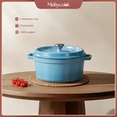 Mollycook Panela Caçarola De Ferro Fundido Esmaltado 22/24cm Premium Fogão Indução Panela Esmaltado de Ferro Com Tampa