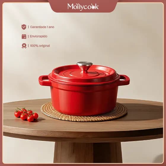 Mollycook Panela Antiaderente Caçarola Ferro Fundido Esmaltado Fogão Indução Para Cozinhar 22/24/26cm