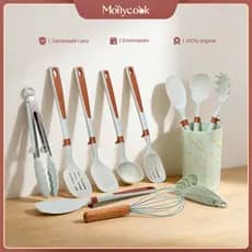 Mollycook Kit 12 Utensílios de Cozinha de Silicone Com Balde e Colher de Medida - Livre De BPA