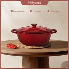 Mollycook Panela Caçarola De Ferro Esmaltado 26cm Fogão De Indução e Forno Antiaderente Cor Vermelho