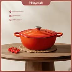 Mollycook Panela Caçarola de Ferro Fundido Esmaltado 26cm 3.8L Antiaderente Premium Tacho Esmaltado Fogão e Forno