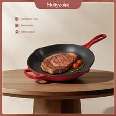 Mollycook Frigideira De Ferro Esmaltado Indução 27cm Antiaderente Frigideira Vermelho