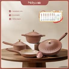 Mollycook Jogo Panelas Kit 12/17 Peças Alumínio Antiaderente Revestimento Cerâmico Indução Gás