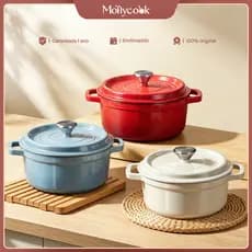 Mollycook Kit 2/3 Peças Panela Caçarola Ferro Esmaltado 22/24cm Com Tampa Para Todos os Fogões e Forno